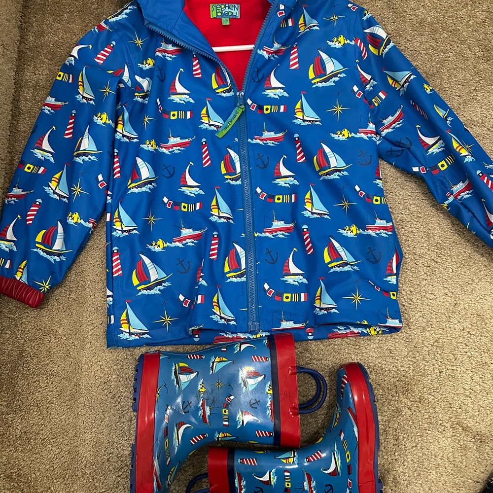 Kids sail boat rain coat & boots set